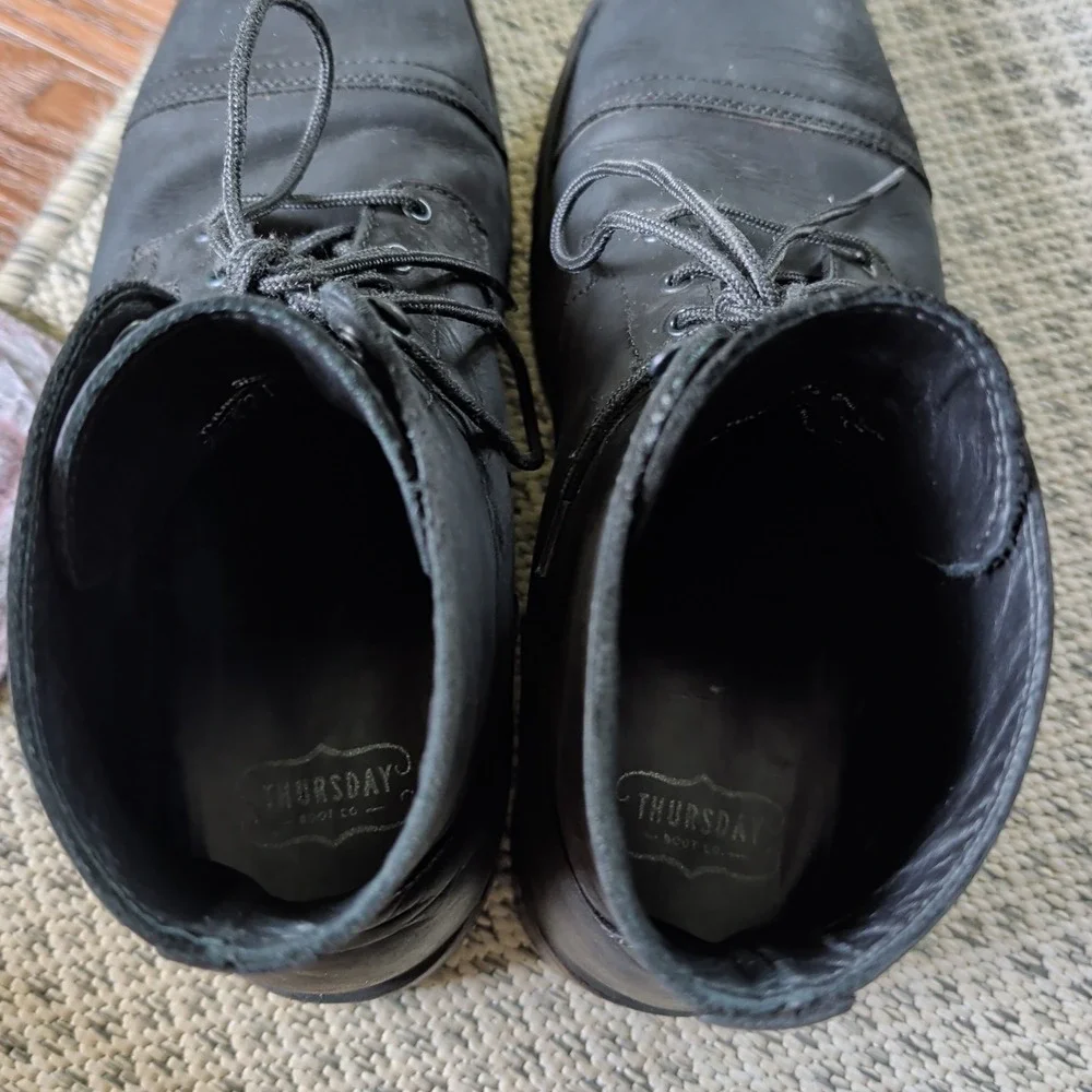 Thursday Boot Company StormKing Captain Matte Black Leather Cap Toe Boots Sz 15